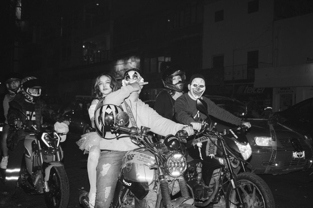 image of bikers on bikes in black and white